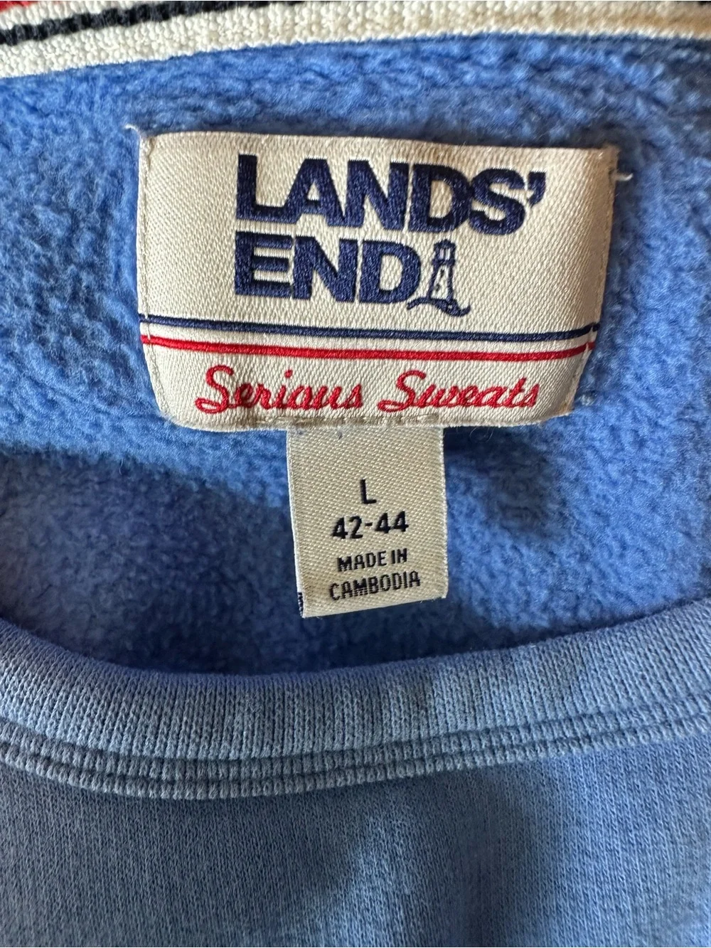 Lands' End 100% Cotton Men's Periwinkle Crewneck Sweatshirt Sz L